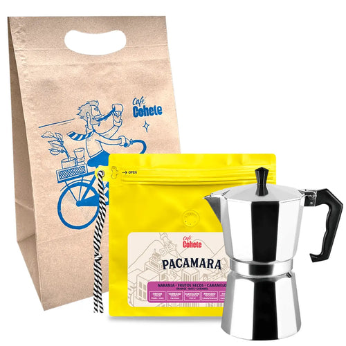 Kit cafetero con moka italiana de 6 tazas y café