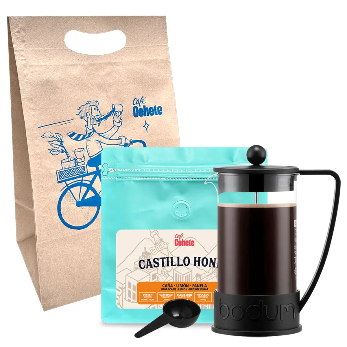 Kit cafetero con prensa francesa Bodum brazil y café