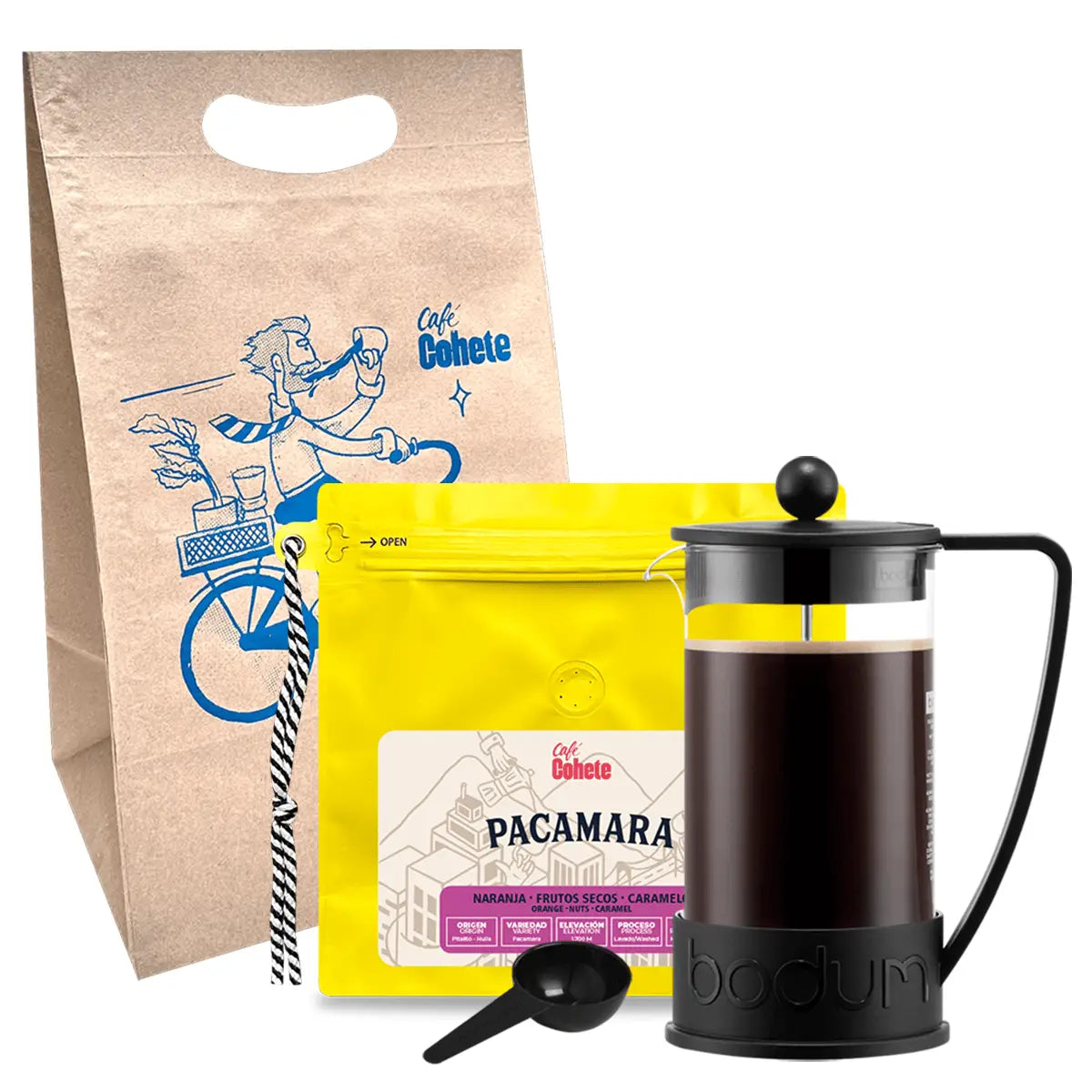 Kit cafetero con prensa francesa Bodum brazil y café