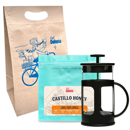 Kit cafetero con prensa francesa negra y café