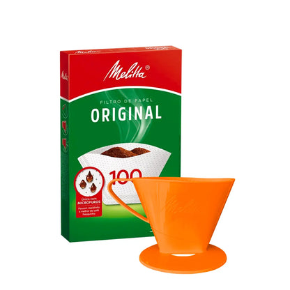 Portafiltro Melitta naranja tamaño 100 con filtros